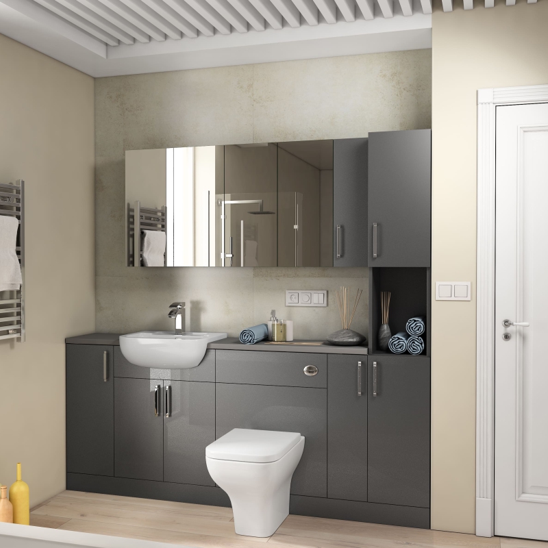 Oliver Fitted Suite w Mirror Cabinets: Anthracite