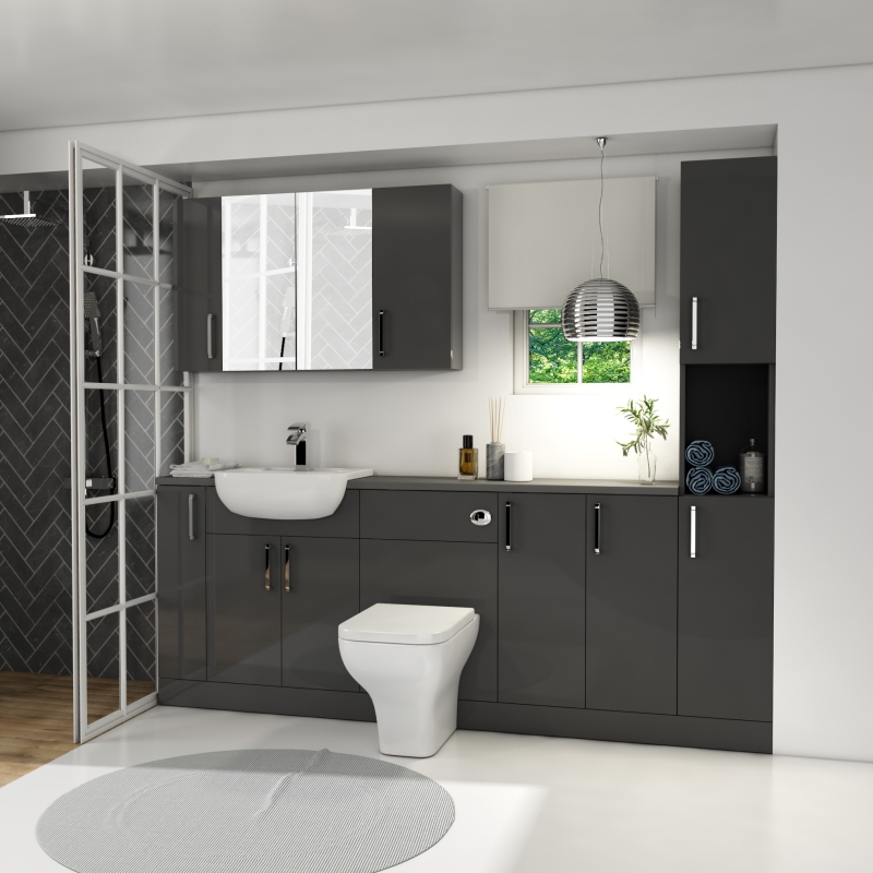 Oliver Fitted Suite w Mirror Cabinet: Anthracite