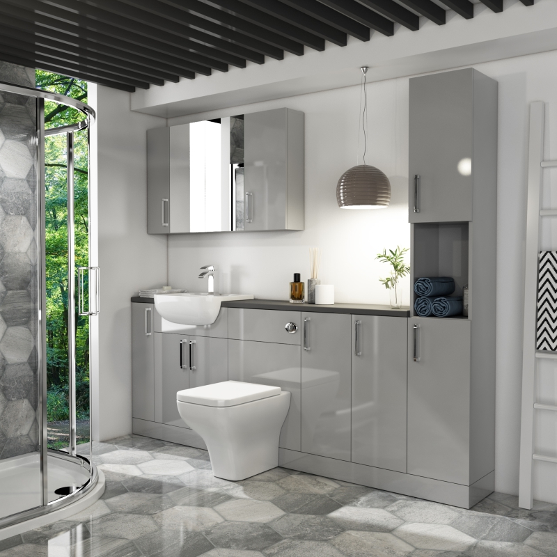 Oliver Fitted Suite w Mirror Cabinet: Dove Grey