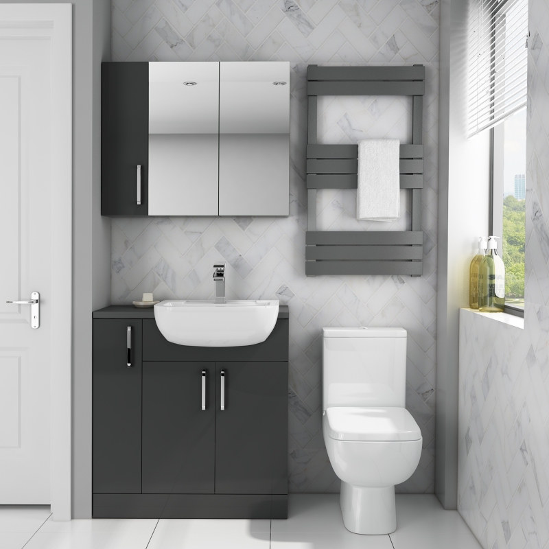 Oliver Fitted Suite w Mirror Cabinet: Anthracite