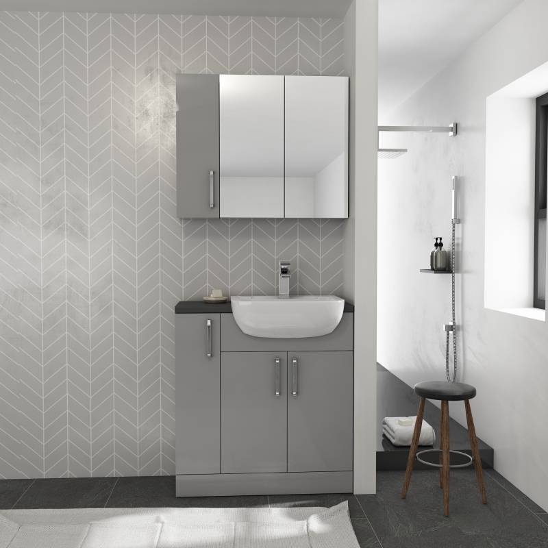 Oliver Fitted Suite w Mirror Cabinet: Dove Grey