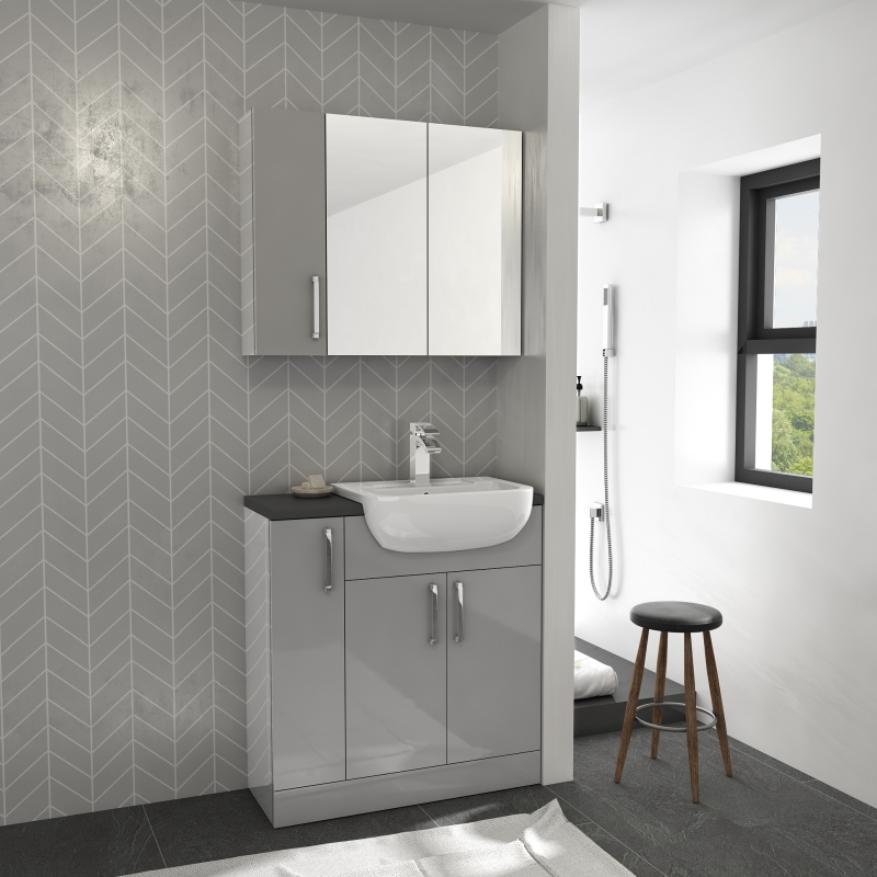 Oliver Fitted Suite w Mirror Cabinet: Dove Grey