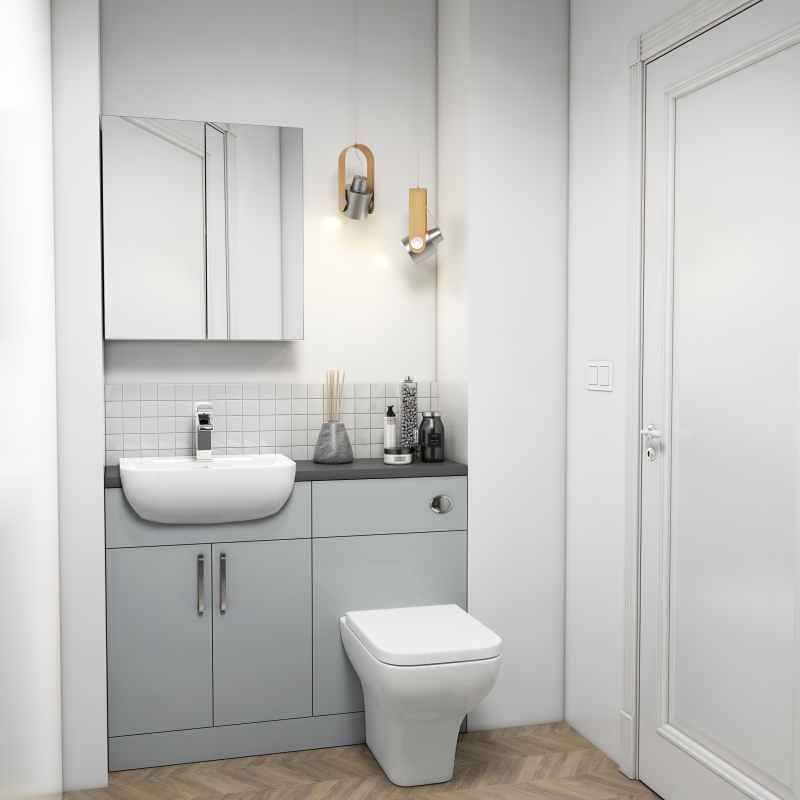 Oliver Fitted Suite w Mirror Cabinet: Dove Grey