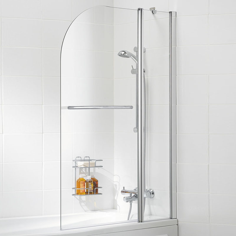 BATHSCREEN SILVER CURVED WITH RAIL 800