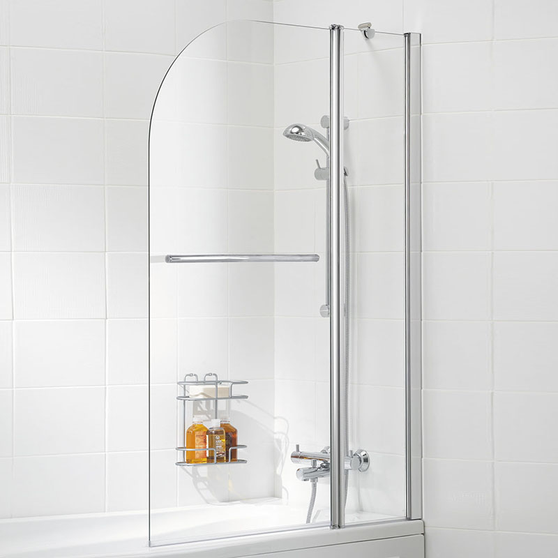 BATHSCREEN SILVER CURVED WITH RAIL 975