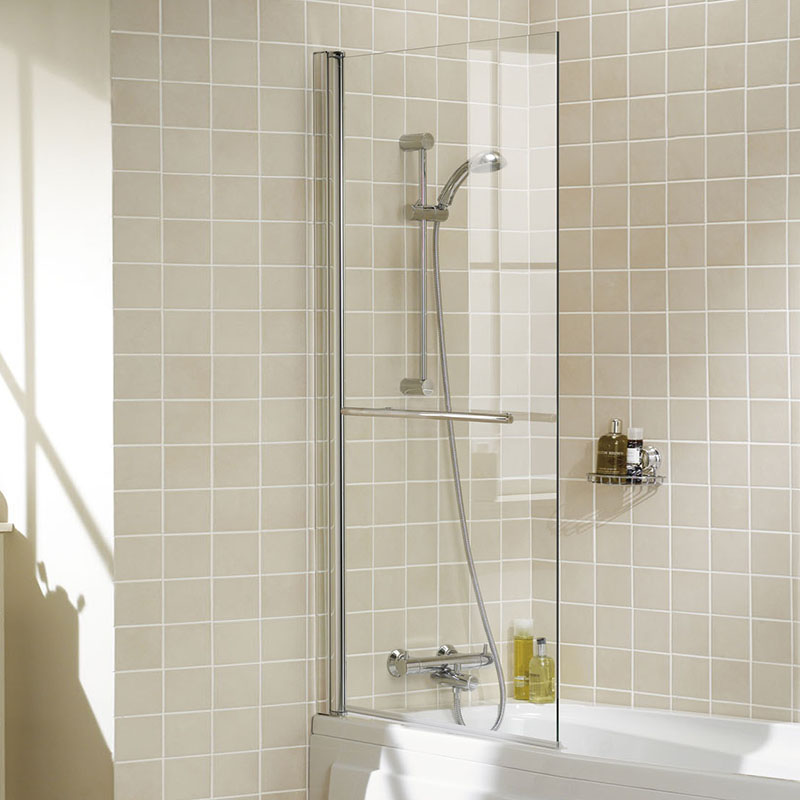 BATHSCREEN SILVER SQUARE WITH RAIL 800