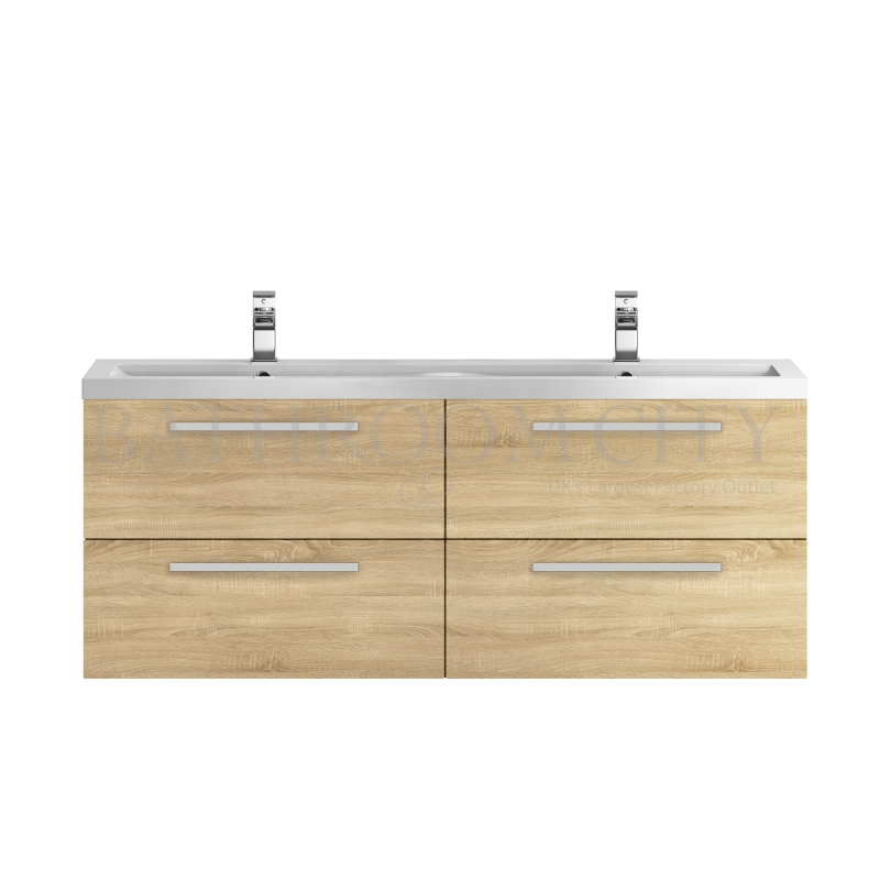1440mm 4 Drawer WH Vanity and Basin Natural oak