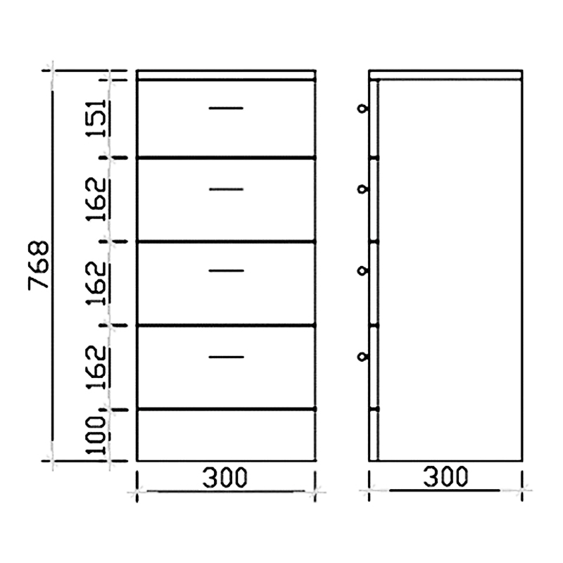 New Ecco 300 X 300 4 Drawer Unit Specification Drawing New Ecco 300 X 300 4 Drawer Unit Specification Diagram