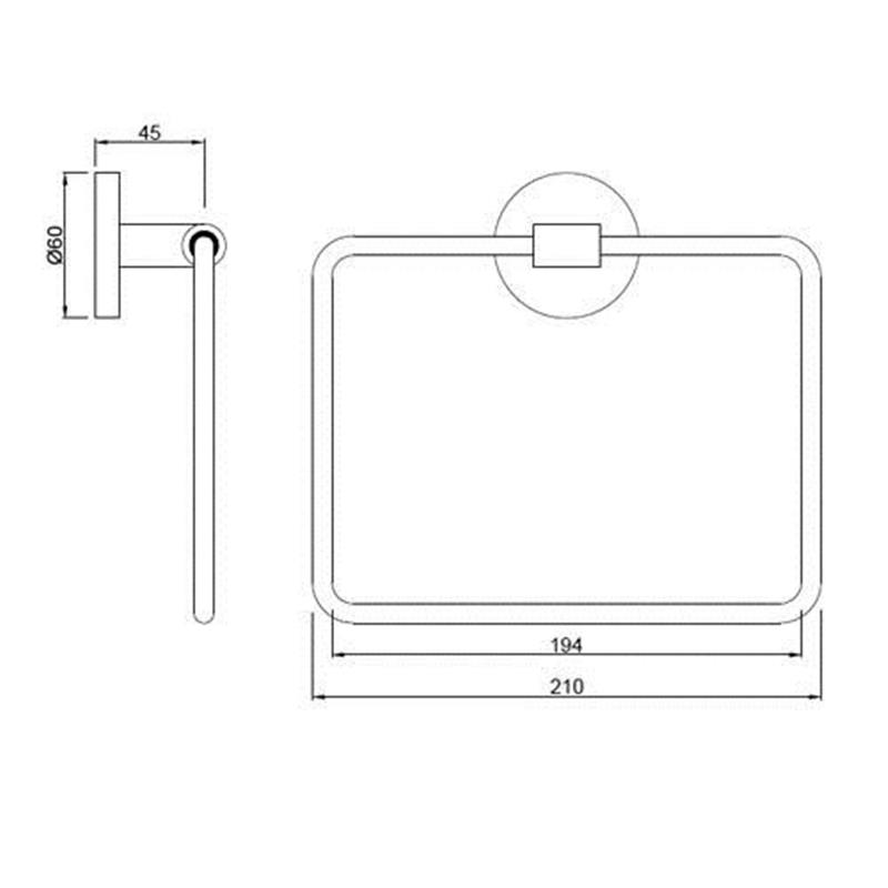 Line drawing of Continental Towel Ring Square Line drawing of Continental Towel Ring Square