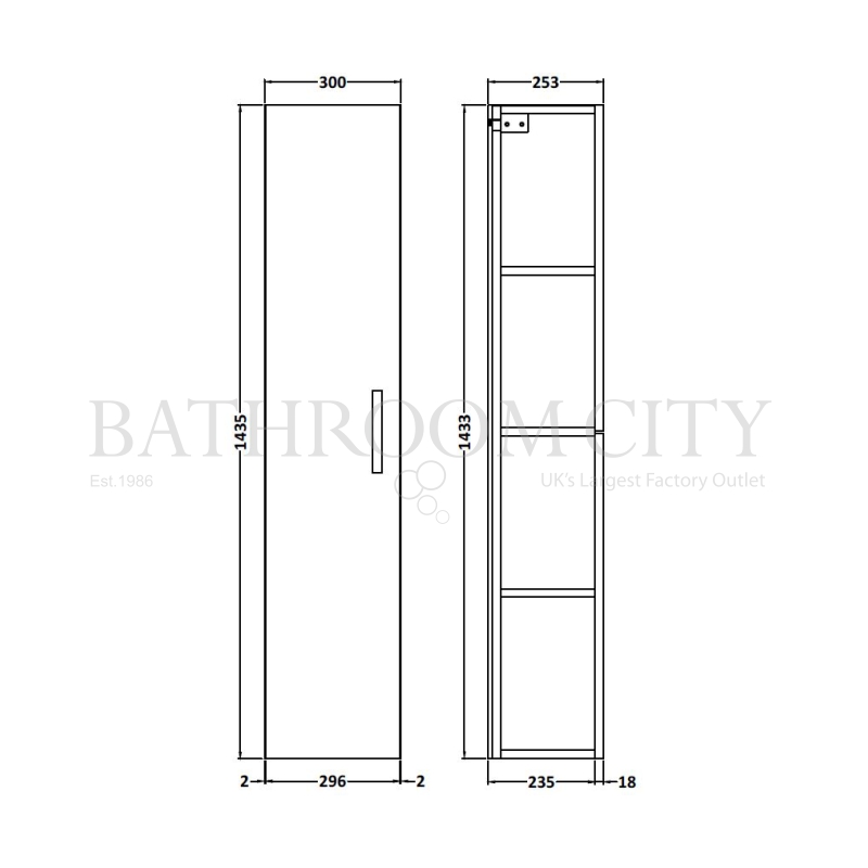 Athena Wall Hung Bathroom Tall Boy 1-Door Specification Drawing Athena Wall Hung bathroom tall boy 1-Door Specification Drawing