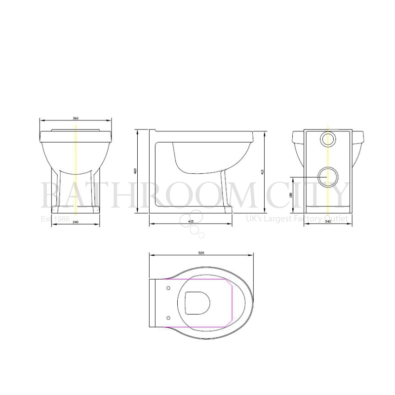 Richmond Back To Wall Pan Specification Drawing Richmond Back To Wall Pan Specification Diagram