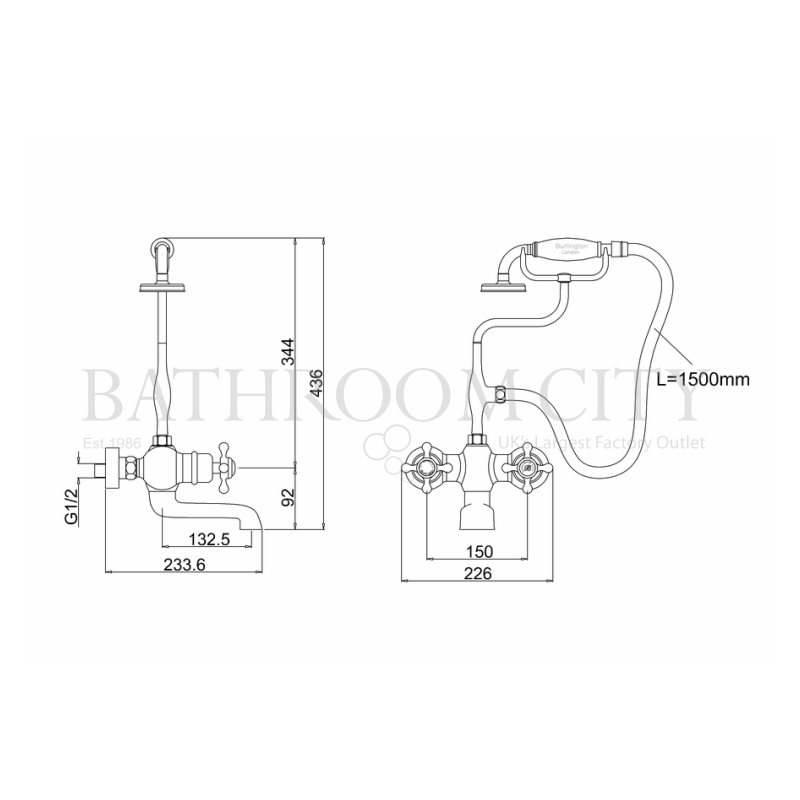Tay Thermostatic Bath Shower Mixer Wall Mounted Specification Drawing Tay Thermostatic Bath Shower Mixer Wall Mounted Specification Diagram