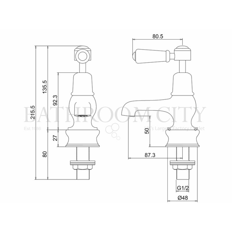 Kensington Basin Tap 3 Inch Specification Drawing Kensington Basin tap 3 Specification Diagram
