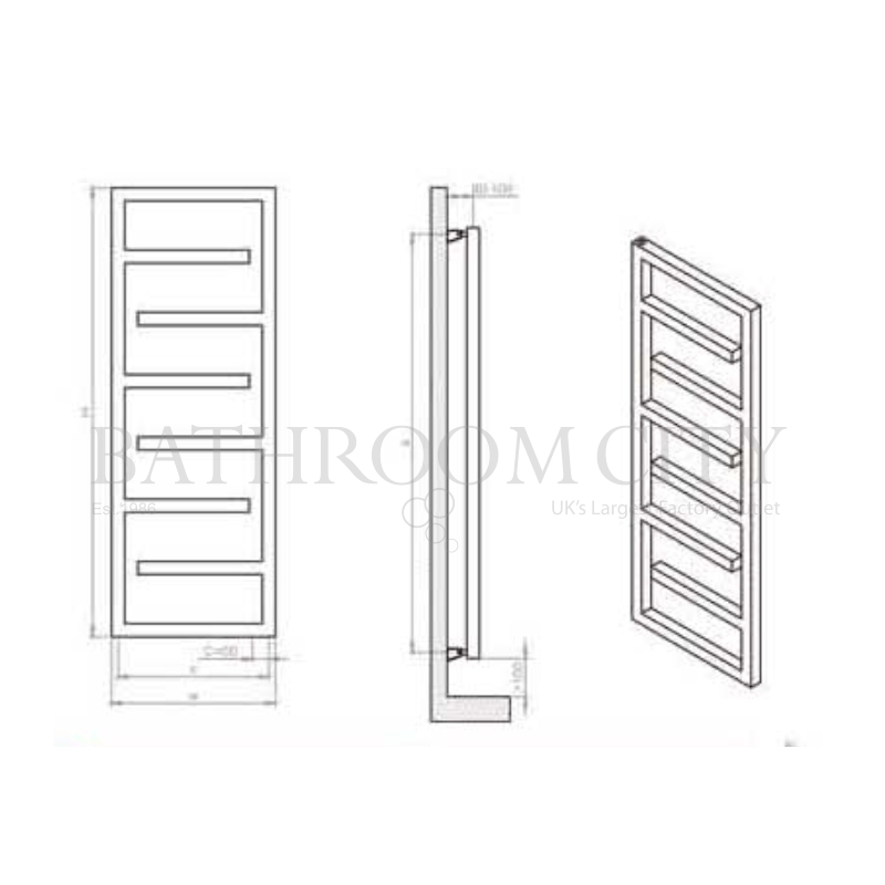Carisa Eclipse Stainless Steel Bathroom Radiator Specification Drawing Eclipse Stainless Steel bathroom radiator Specification Diagram