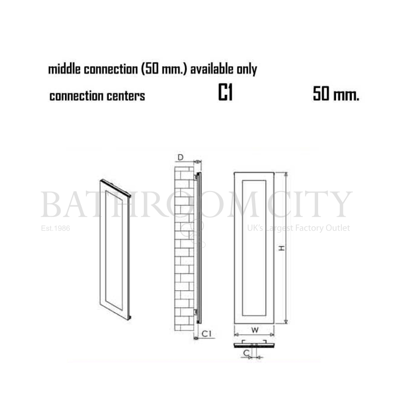 Carisa Quadro Aluminium Radiator Specification Drawing Quadro Aluminium Radiator Specification Diagram