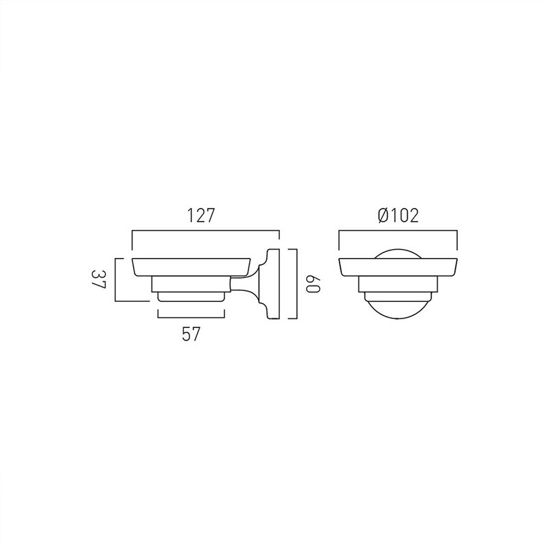 Axbridge Traditional Ceramic Soap Dish & Holder: Chrome or Nickel Finish Specification Drawing Axbridge Soap Dish Specification Drawing