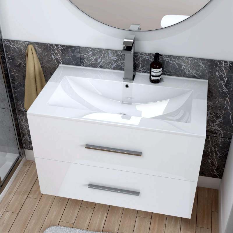 Sonix White Wall Hung 610 Unit 2 Drawers Ceramic Basin