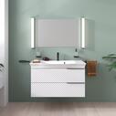 Shows the Elvia 950 White Double Vanity Unit with Countertop Basins and Gold Taps