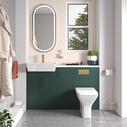 Combination toilet and basin vanity unit in green, gold handles and tap