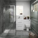 Bathroom Suite with CHromeShower and Grey vanity unit and basin 