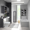 bathroom suite with shower bath and cabients colour grey 