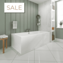 Room Scene View of a large White whirlpool Bath