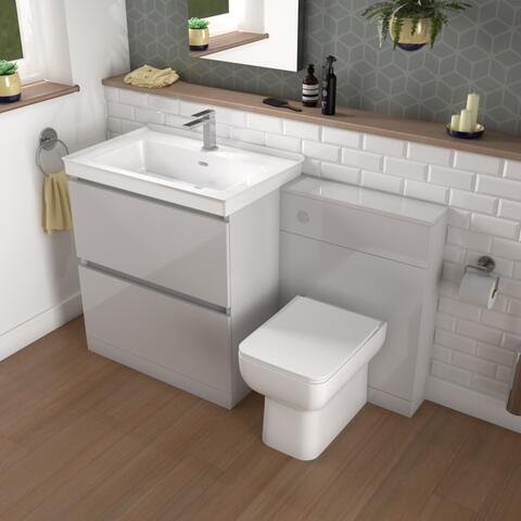 Ashford 800 Light Grey Cloakroom Suite: Vanity Unit, WC Unit &amp; Toilet, Deep Basin, 2 Drawer, Handleless