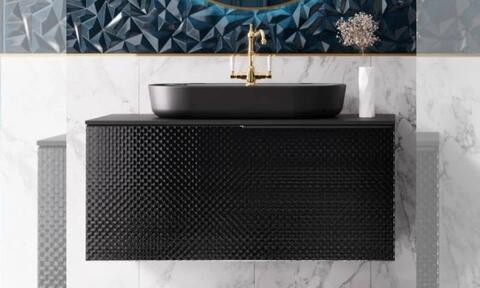 Royo Glam Black Wall Hung Vanity Unit with Worktop and Basin