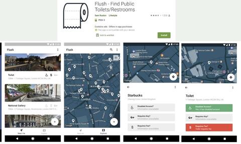 Screenshots of Flush Bathroom Finder App UK