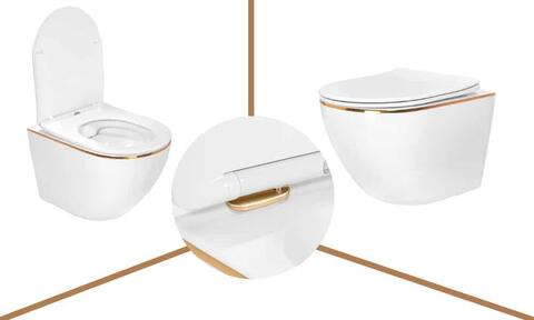 Kelsey Rimless White Wall Hung Toilet with Gold Edge