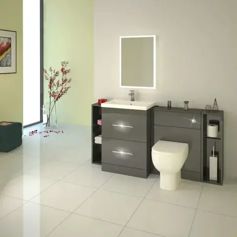 Bathroom with Green Walls and Grey Furniture