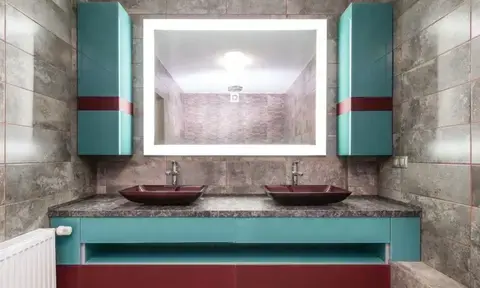 Large Bathroom Mirror and Bathroom Lights