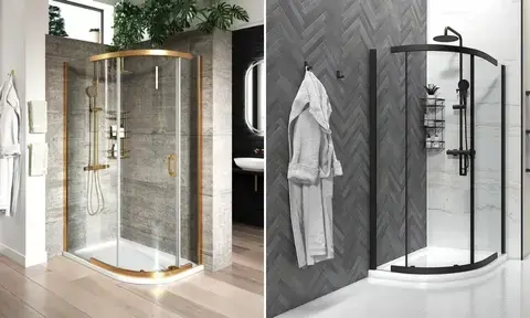 Odessa Brushed Gold Offset Quadrant and Odessa Black Semi Frameless Shower Enclosure