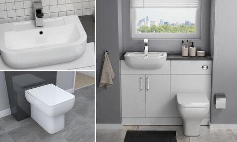 White Fitted Furniture Basin Toilet And Storage Cabinet