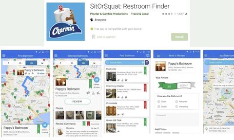 Screenshots of SitOrSquat Bathroom Finder App