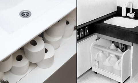 Cleaning Products (Tissue and Cleaning Liquid) Stored Underneath a Sink