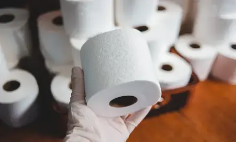 A Hand Holding Toilet Paper