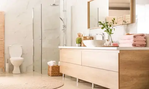 Oak Coloured Large Vanity Unit With Round Basin On Top