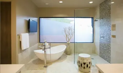 A Modern Bathroom With Slipper Bath