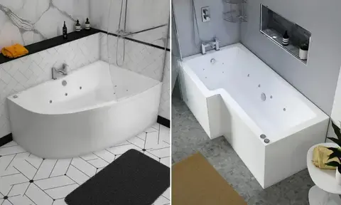 Whirlpool Baths - Clia Whirlpool Corner Bath: Right Hand, 1500 x 1000 and Laguna Whirlpool Shower Bath: L Shape, Left Hand, 6 or 14 Jets