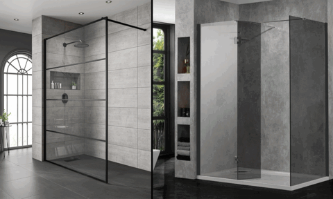 Wetroom Walk In Shower Enclosure Black Glass and Return Panel