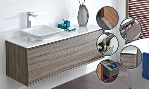 Wood Grain Wall Hung Bathroom Sink Unit 