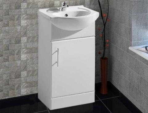 budget white sink and stoppage cupboard