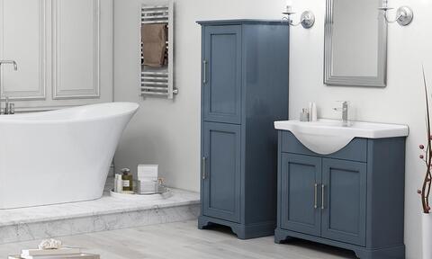 Blue Double Door Tall Boy Storage for Bathrooms