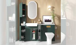 Oliver 1700mm Green Fitted Furniture: Combination Vanity Unit with Gold Handles, Toilet & Tall Storage