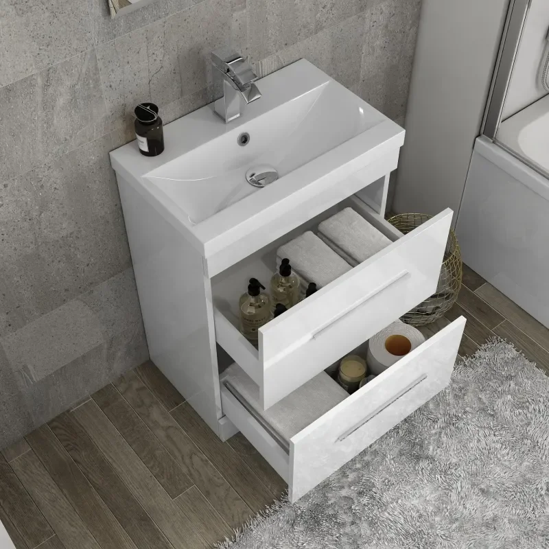 Patello 600mm White Vanity Unit And Basin 2 Draws