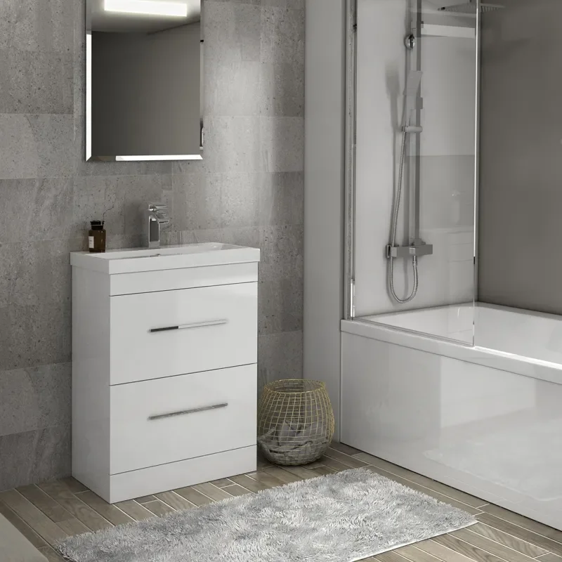 Patello 600mm White Vanity Unit And Basin 2 Draws