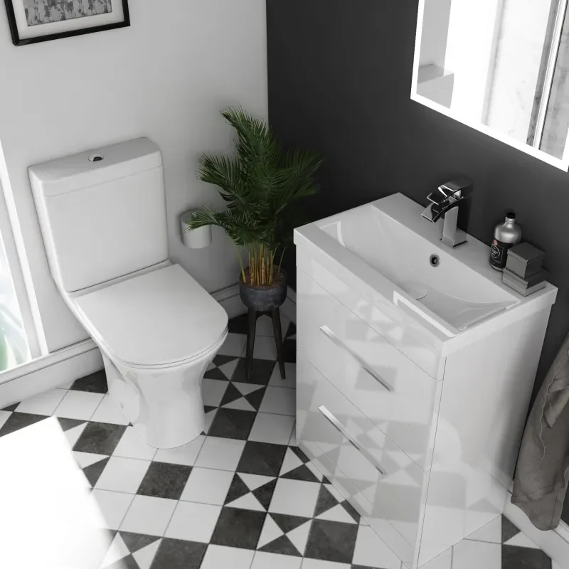 Patello 600mm White Vanity Unit And Basin 2 Draws