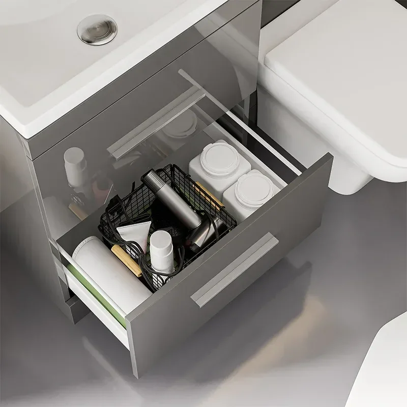 Patello Grey Shower Suite 1400 Vanity Storage BTW Toilet Corner Shower