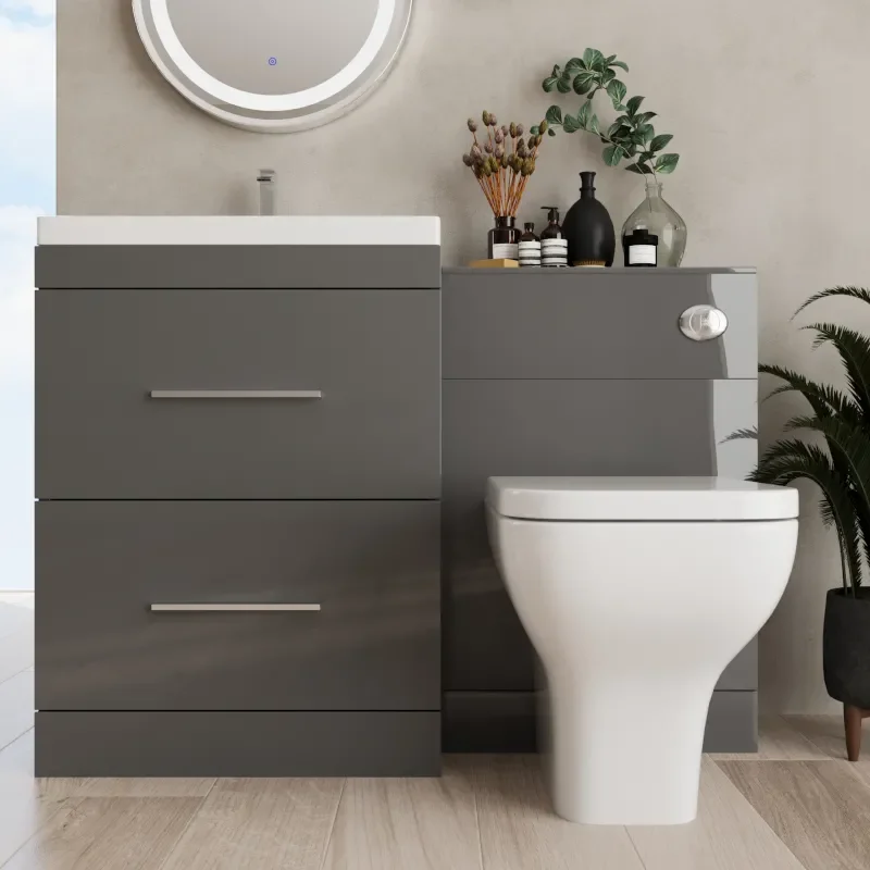 Extra Product Image For Complete Patello Grey L Shape Shower Bath Suite Incl Sink Cabinet Toilet And Taps. 2